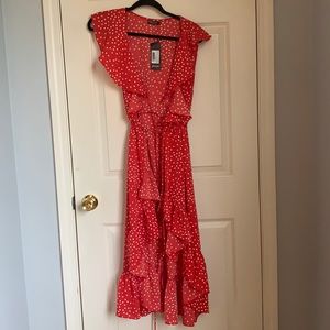 Brand new red polka dot wrap dress with tags attached